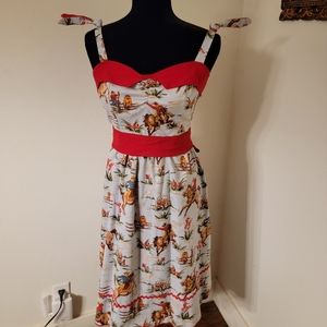 Lolita Girl Clothing Cowboy Print Retro Vintage Pinup Style Swing Dress